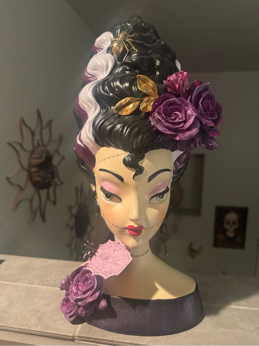 Bella Lux Bride of Frankenstein head bust Halloween Bust purple BNWT